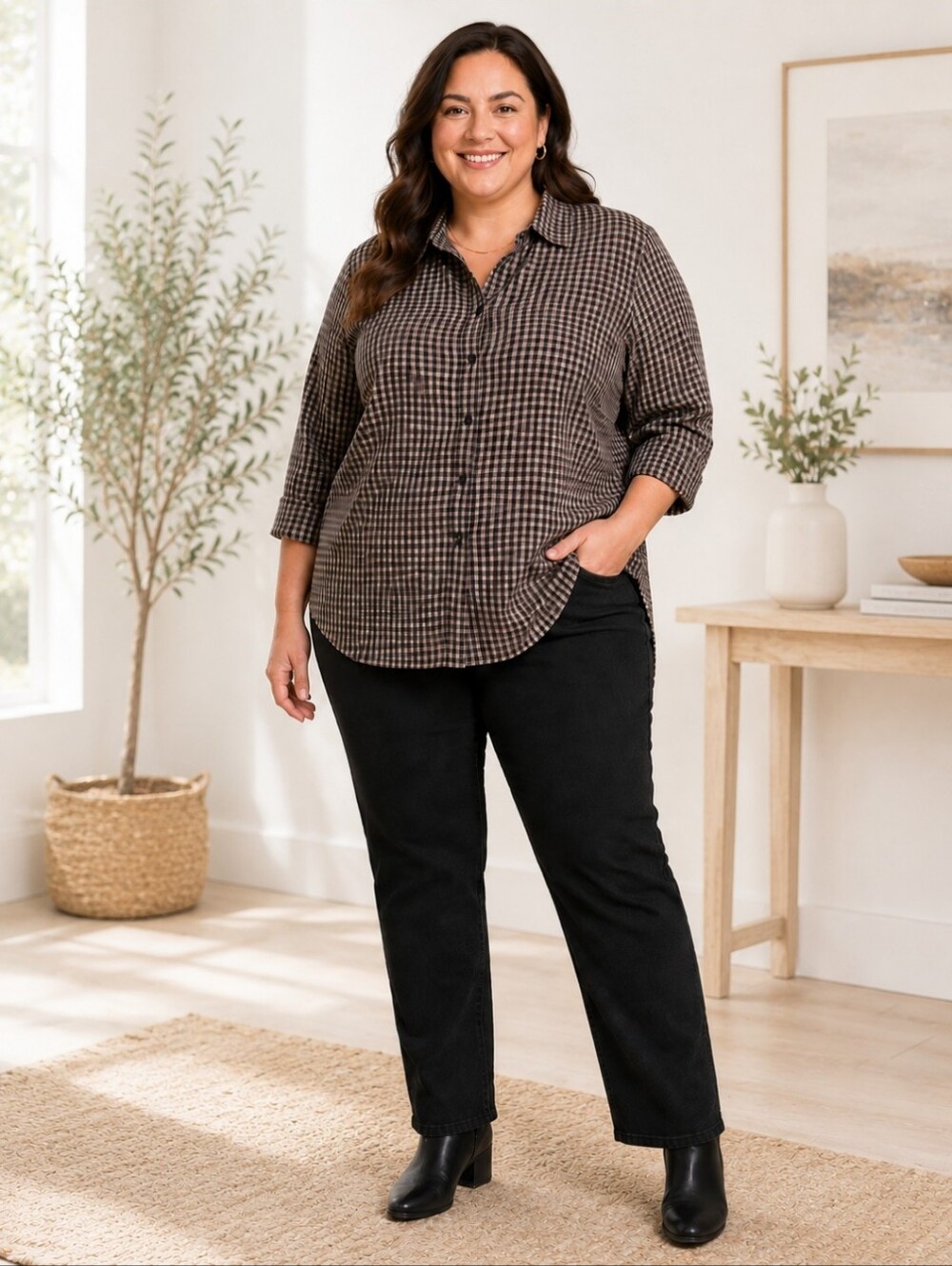 Carolina Colours Plus Black Metallic Flannel Button Down Shirt Plus Size 28